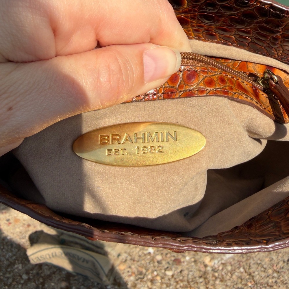 Brahmin Pecan Croc Embossed Leather Shoulder Bag Brown Y2K Vintage Preppy USA - Picture 6 of 10